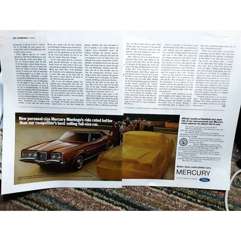 1972 Mercury Montego 2 Page Original Print Ad